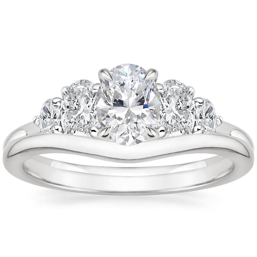 18K White Gold Oval Five Stone Diamond Ring (1 ct. tw.) with Petite ...