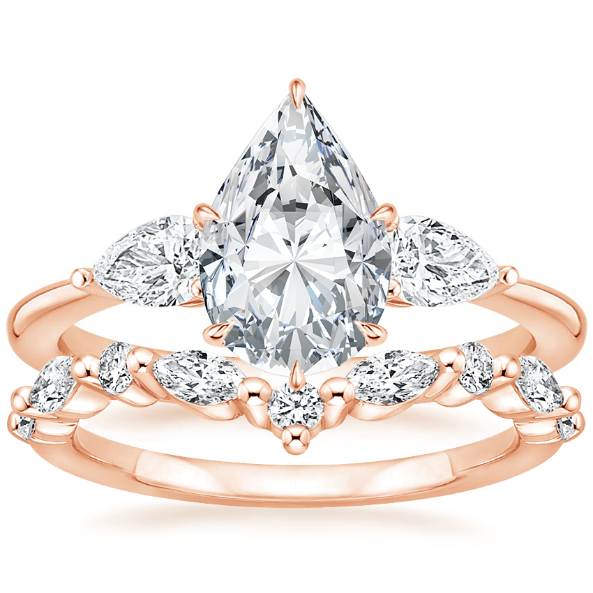 14K Rose Gold Opera Diamond Ring with Curved Versailles Diamond Ring