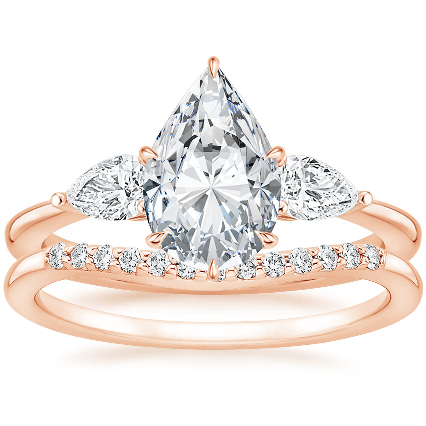 14K Rose Gold Opera Diamond Ring with Petite Curved Diamond Ring (1/10 ct. tw.)