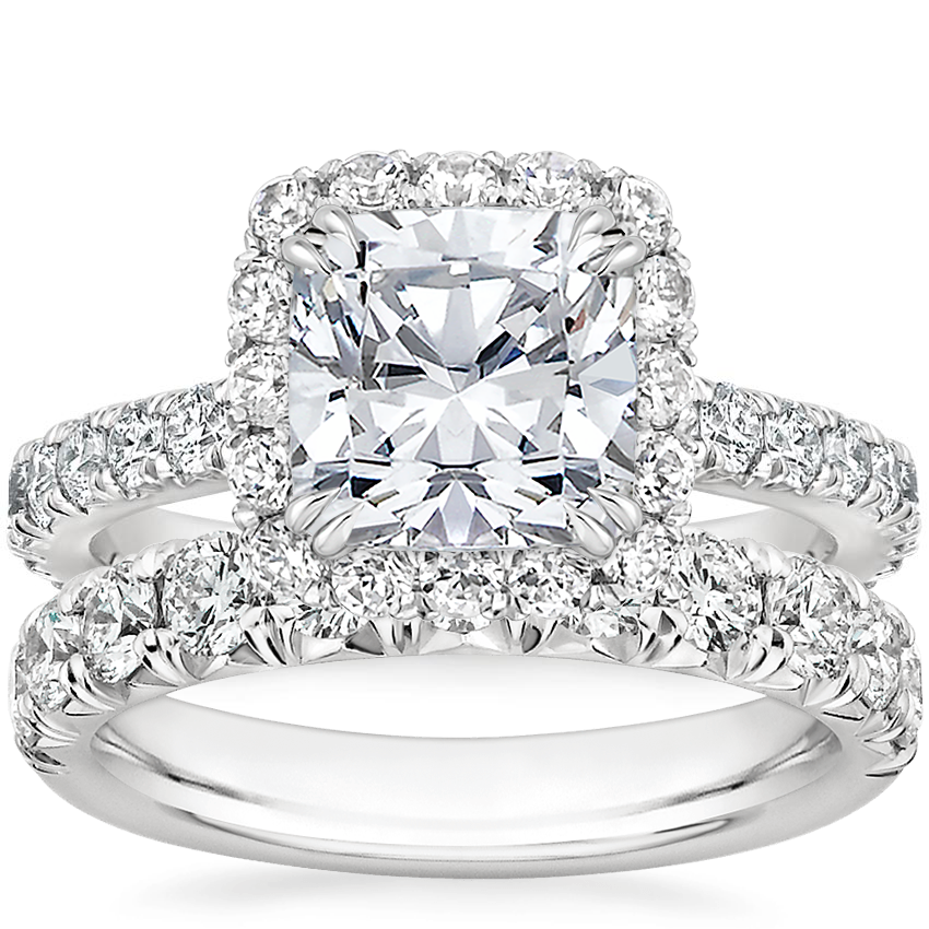 Platinum Luxe Sienna Halo Diamond Ring (3/4 ct. tw.) with Ellora Diamond Ring (7/8 ct. tw.)