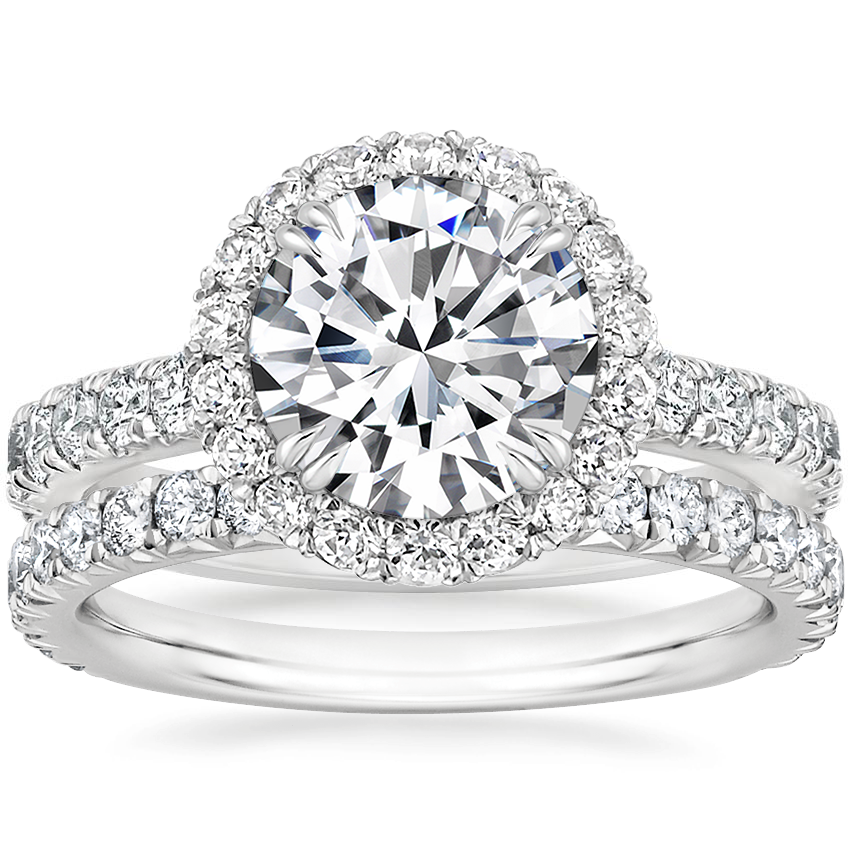 Platinum Luxe Sienna Halo Diamond Ring (3/4 ct. tw.) with Luxe Amelie Diamond Ring (1/2 ct. tw.)