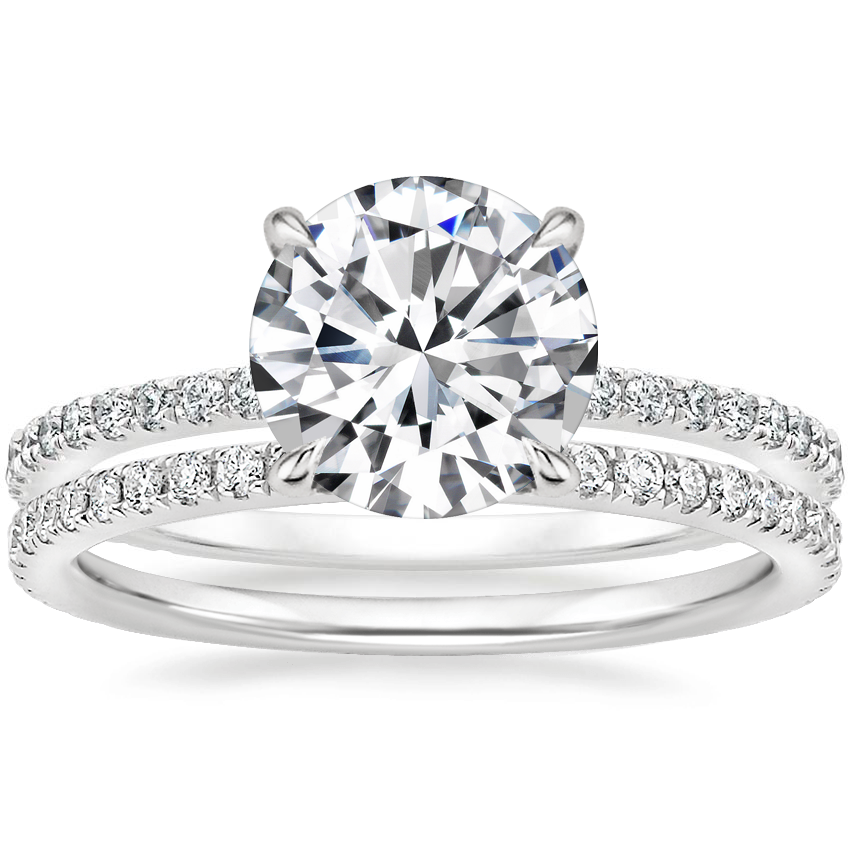 18K White Gold Demi Diamond Ring (1/3 ct. tw.) with Luxe Ballad Diamond Ring (1/4 ct. tw.)