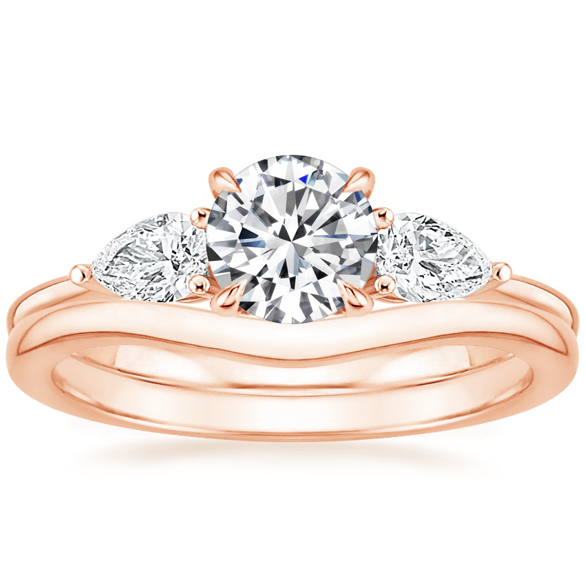 14K Rose Gold Adorned Opera Diamond Ring (1/2 ct. tw.) with Petite Curved Wedding Ring