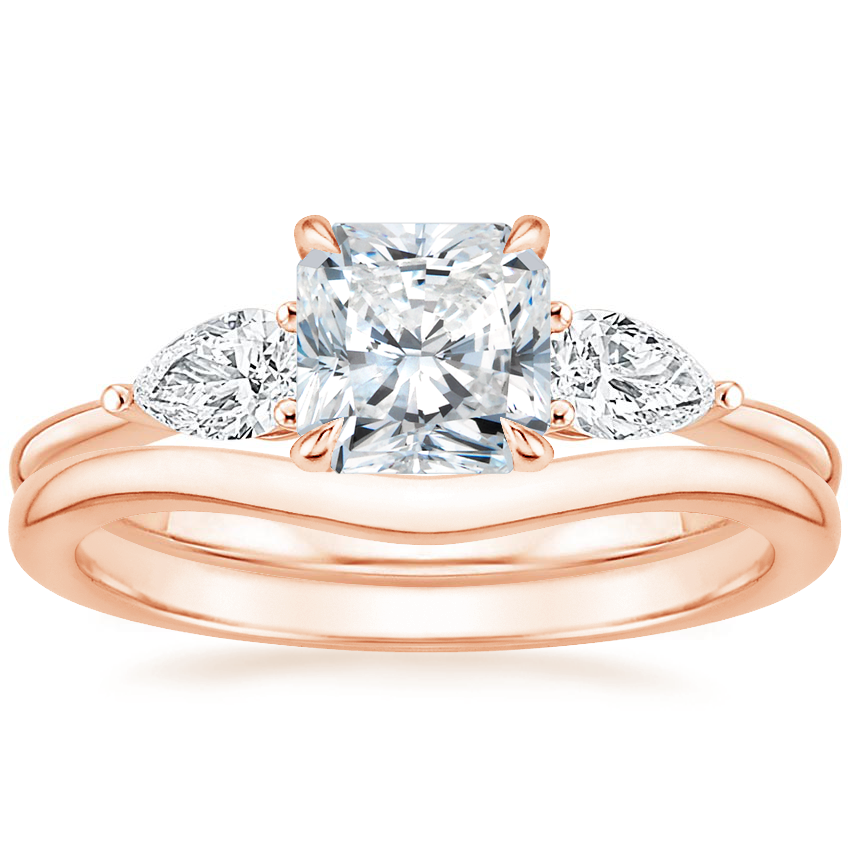 14K Rose Gold Adorned Opera Diamond Ring (1/2 ct. tw.) with Petite Curved Wedding Ring