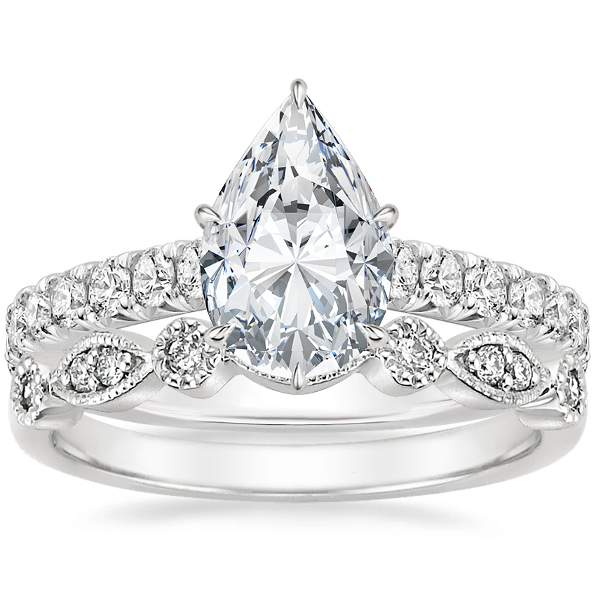 18K White Gold Sienna Diamond Ring (3/8 ct. tw.) with Tiara Diamond Ring (1/10 ct. tw.)
