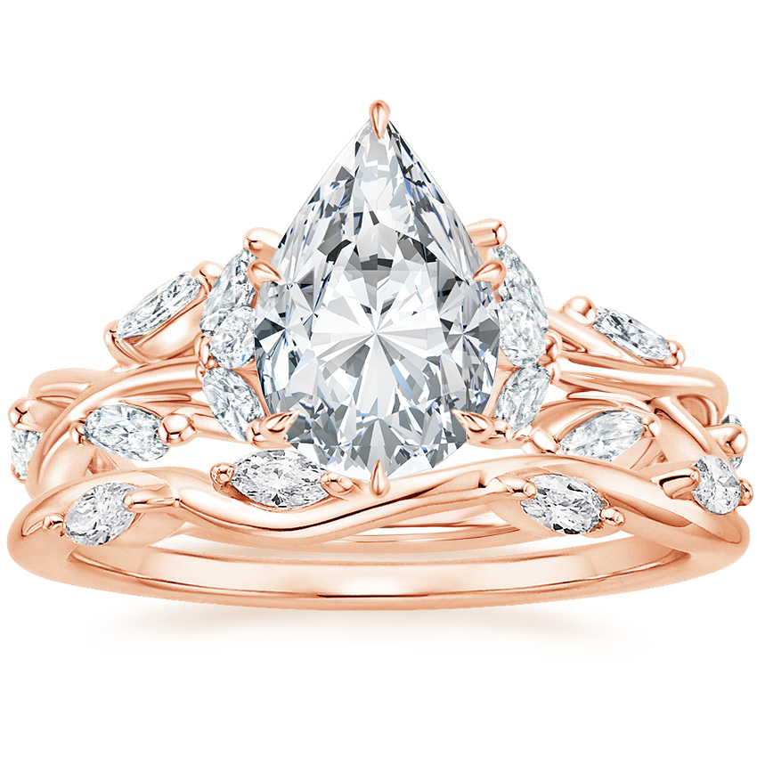 14K Rose Gold Secret Garden Diamond Ring (1/2 ct. tw.) with Winding Willow Diamond Ring (1/8 ct. tw.)