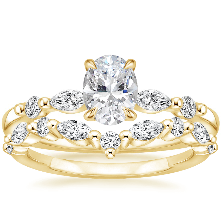 18K Yellow Gold Petite Versailles Diamond Ring (1/6 ct. tw.) with Curved Versailles Diamond Ring