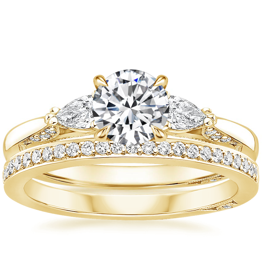 18K Yellow Gold Simply Tacori Three Stone Diamond Ring (1/3 ct. tw.) with Tacori Dantela Diamond Ring (1/8 ct. tw.)