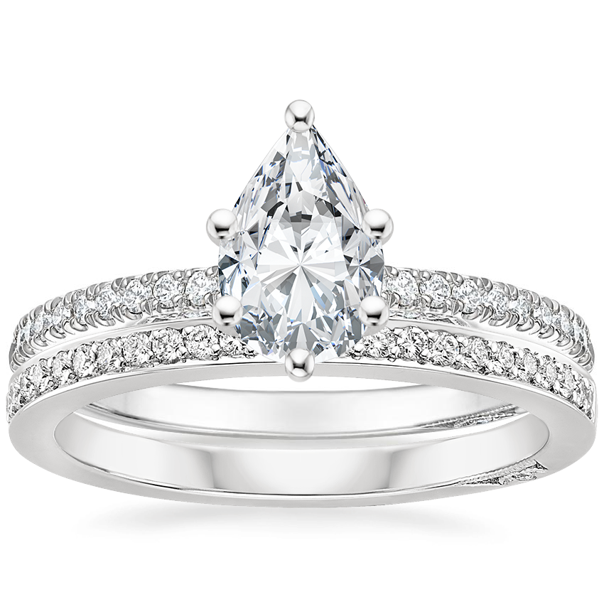 18K White Gold Simply Tacori Luxe Drape Diamond Ring with Tacori Dantela Diamond Ring (1/8 ct. tw.)