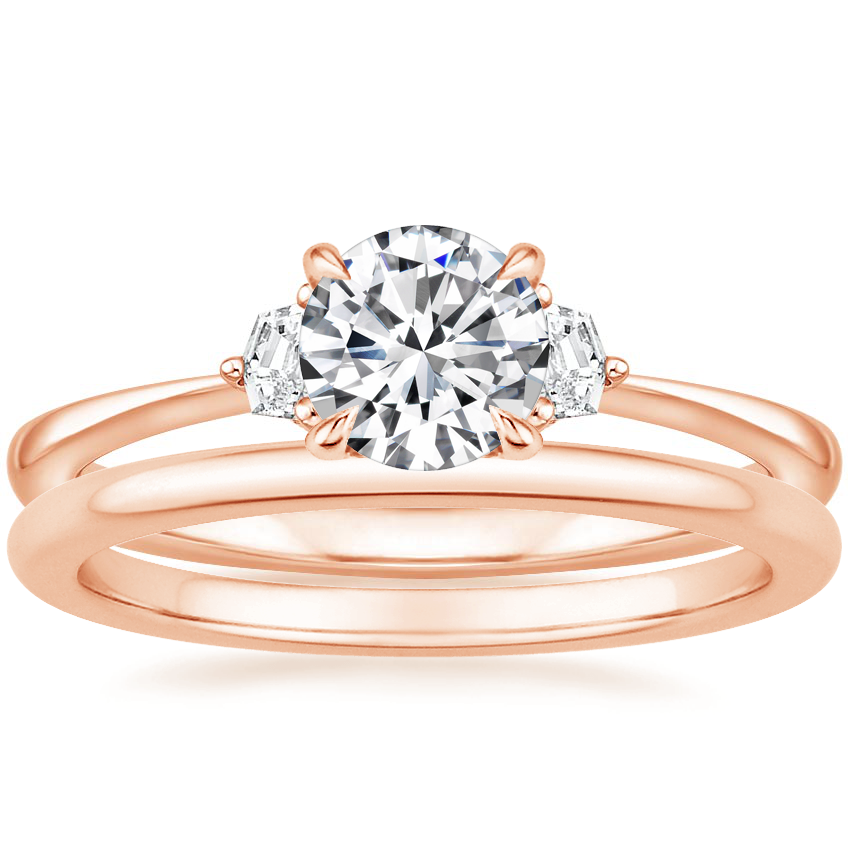 14K Rose Gold Cecily Diamond Ring with Petite Comfort Fit Wedding Ring
