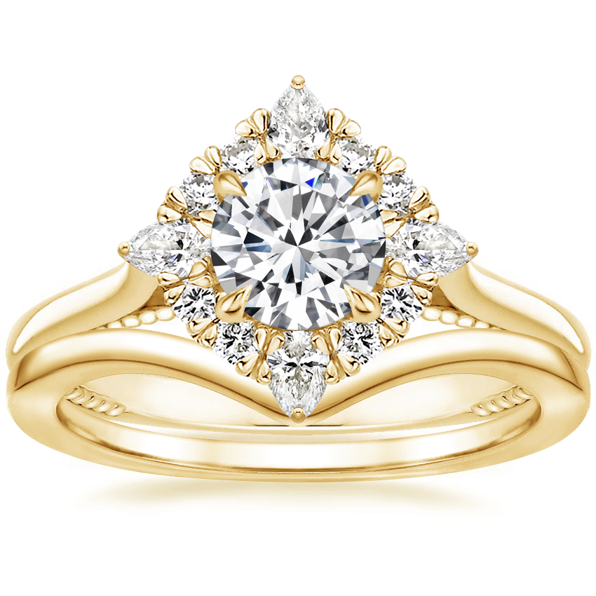 18K Yellow Gold Dahlia Halo Diamond Ring (1/3 ct. tw.) with Chevron Ring