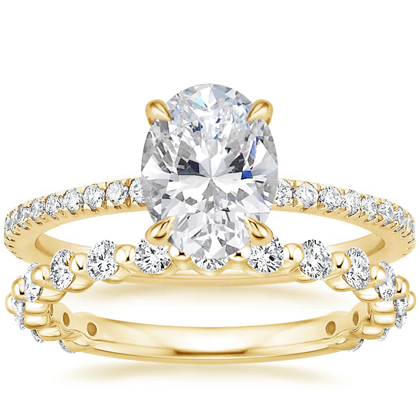 18K Yellow Gold Luxe Viviana Diamond Ring (1/3 ct. tw.) with Luxe Marseille Diamond Ring (1/2 ct. tw.)