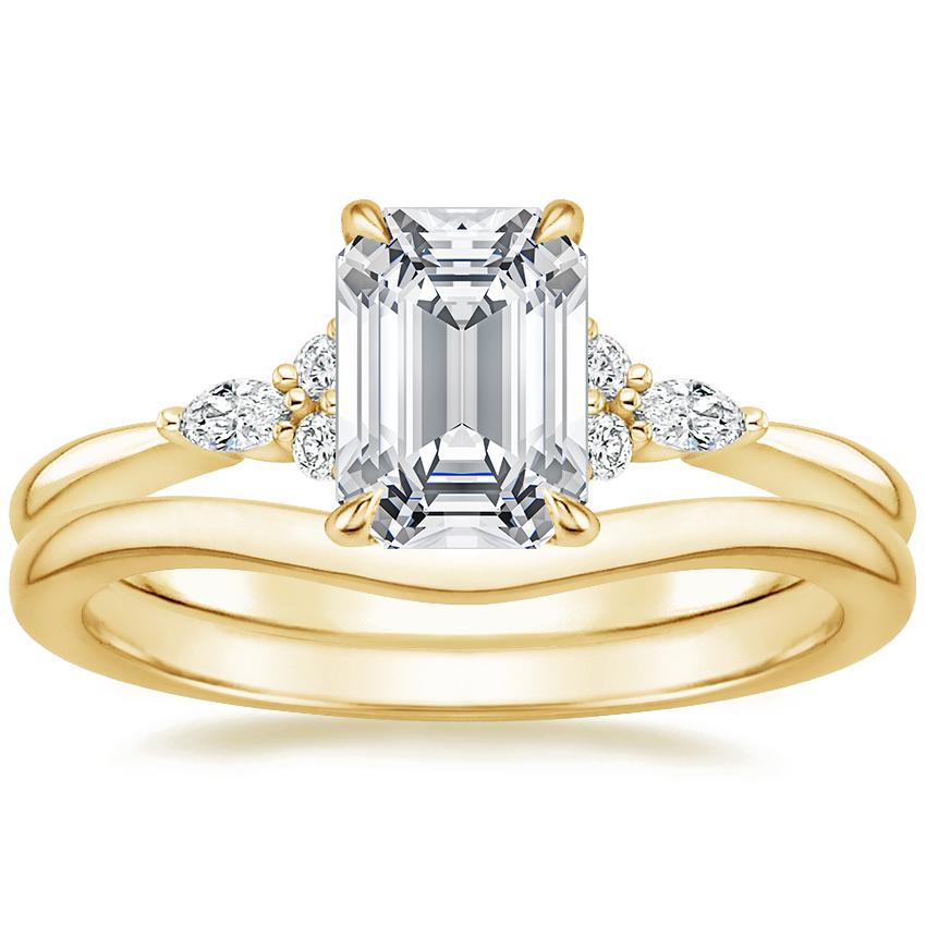 18K Yellow Gold Nadia Diamond Ring with Petite Curved Wedding Ring