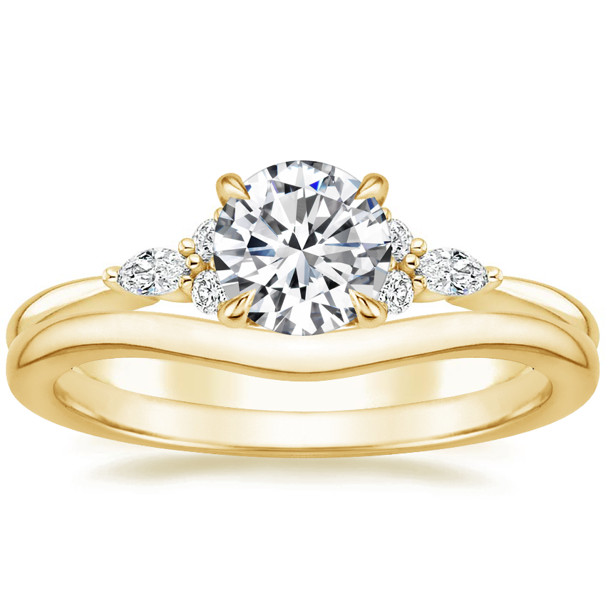 18K Yellow Gold Nadia Diamond Ring with Petite Curved Wedding Ring