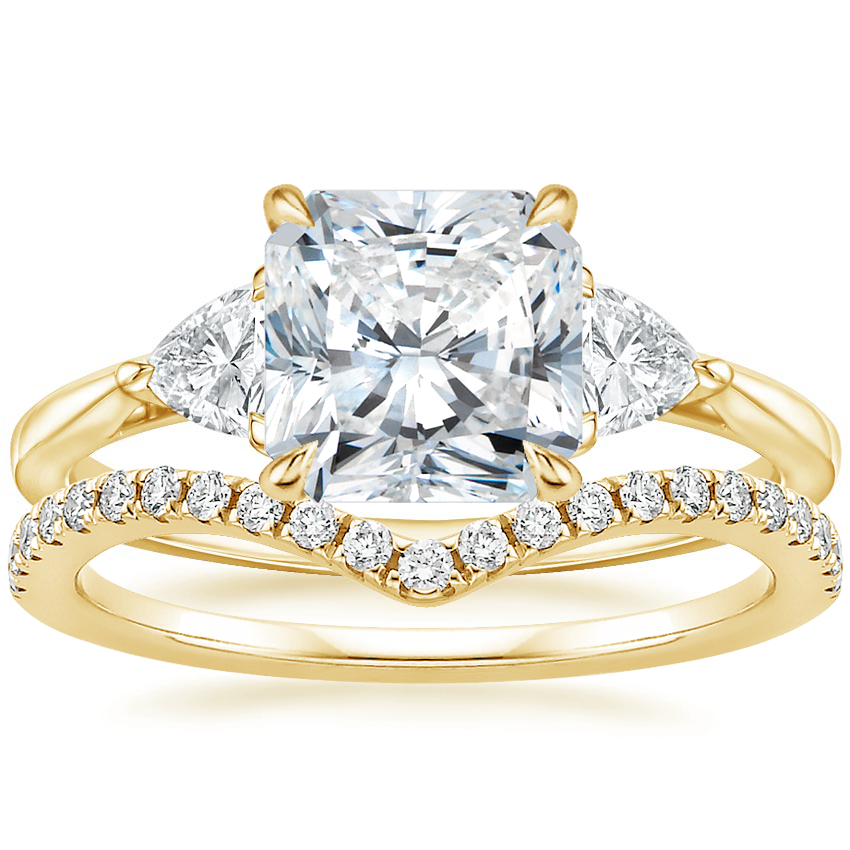 18K Yellow Gold Luxe Trillion Cut Three Stone Diamond Ring with Flair Diamond Ring (1/6 ct. tw.)
