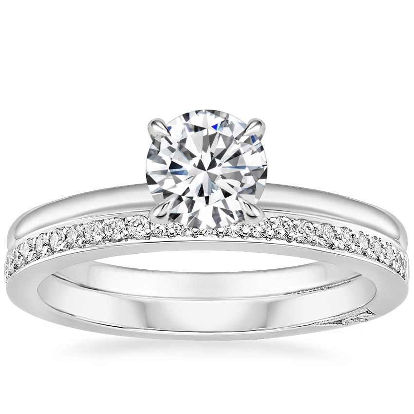 18K White Gold Simply Tacori Delicate Drape Diamond Ring with Tacori Dantela Diamond Ring (1/8 ct. tw.)