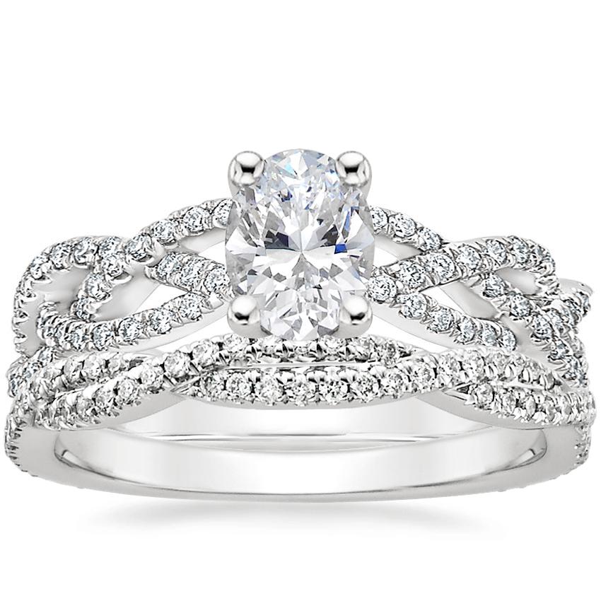 18K White Gold Solana Diamond Ring (1/3 ct. tw.) with Petite Luxe Twisted Vine Diamond Ring (1/4 ct. tw.)
