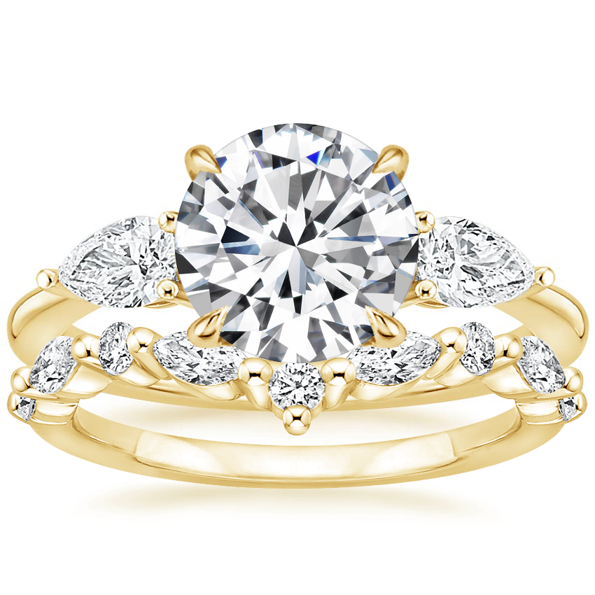 18K Yellow Gold Opera Diamond Ring with Curved Versailles Diamond Ring