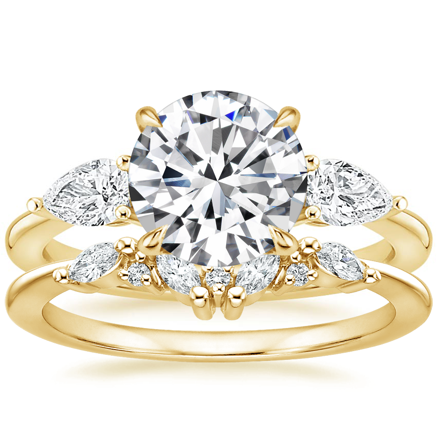 18K Yellow Gold Opera Diamond Ring with Yvette Diamond Ring