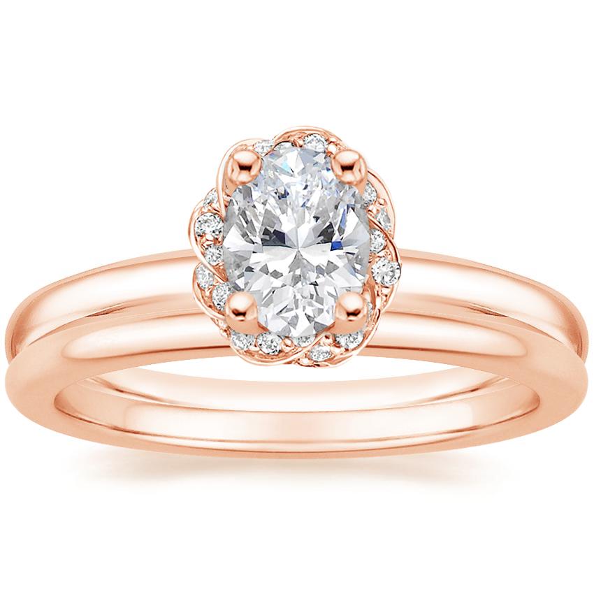 14K Rose Gold Corinna Diamond Ring with Petite Comfort Fit Wedding Ring