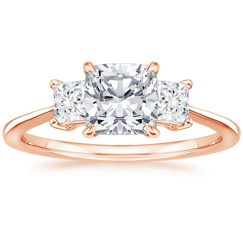 14K Rose Gold Princess Cut Three Stone Diamond Ring, large top view
