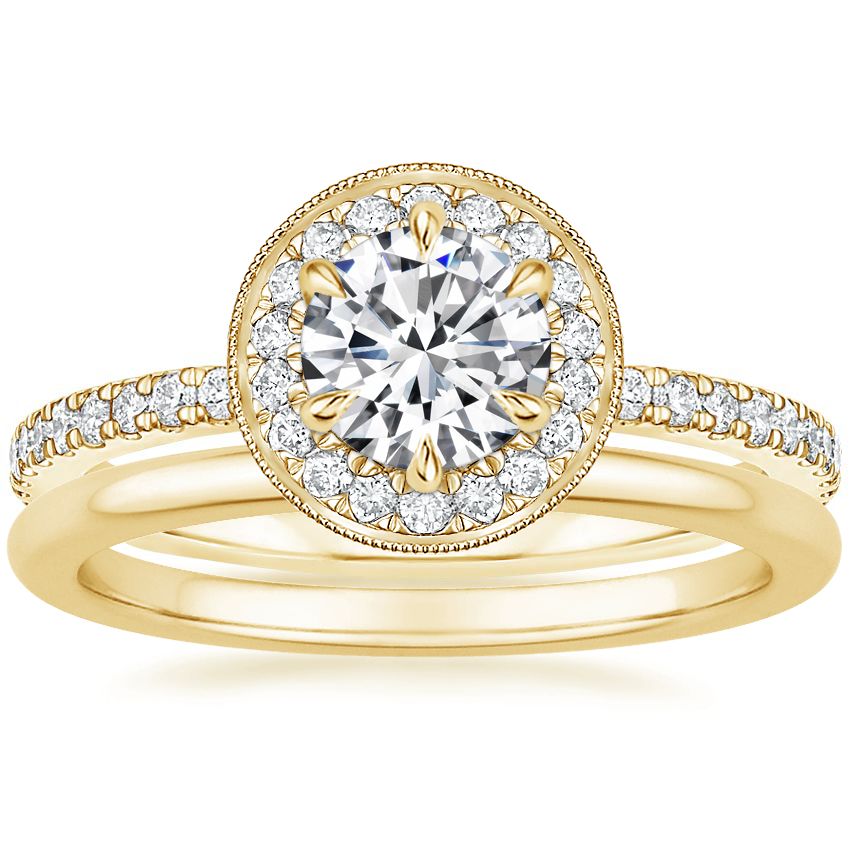18K Yellow Gold Vintage Waverly Diamond Ring (1/2 ct. tw.) with Petite Comfort Fit Wedding Ring