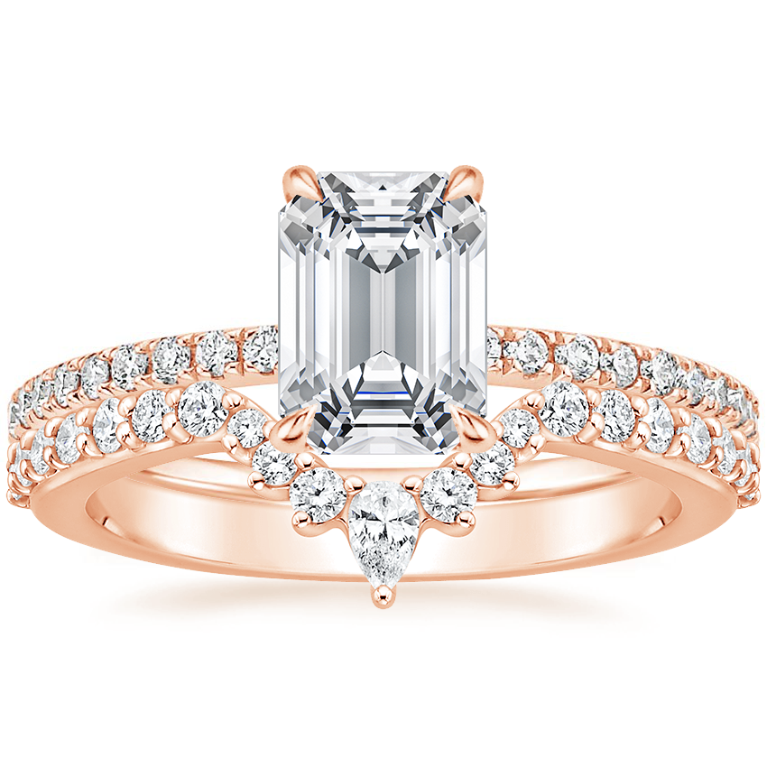 14K Rose Gold Perfect Fit Diamond Ring (1/5 ct. tw.) with Luxe Lunette Diamond Ring (1/3 ct. tw.)