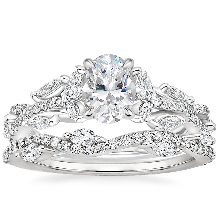18K White Gold Luxe Secret Garden Diamond Ring (3/4 ct. tw.) with Luxe Winding Willow Diamond Ring (1/4 ct. tw.)