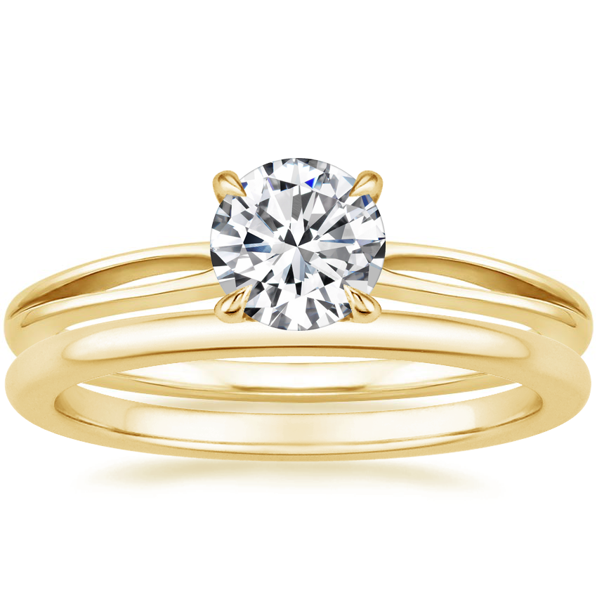 18K Yellow Gold Kalina Ring with Petite Comfort Fit Wedding Ring