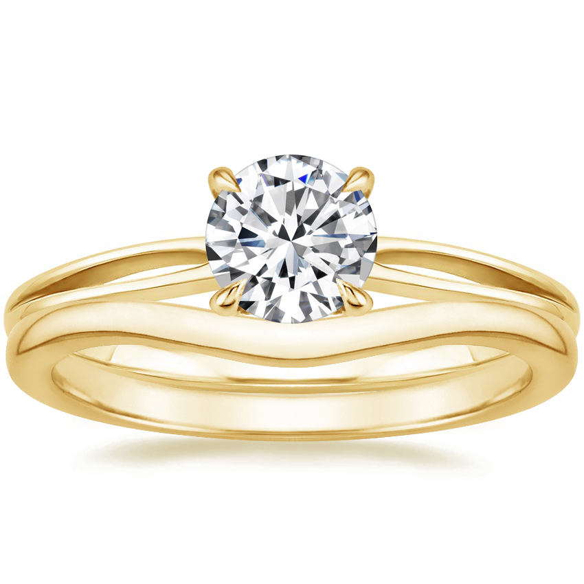 18K Yellow Gold Kalina Ring with Petite Curved Wedding Ring