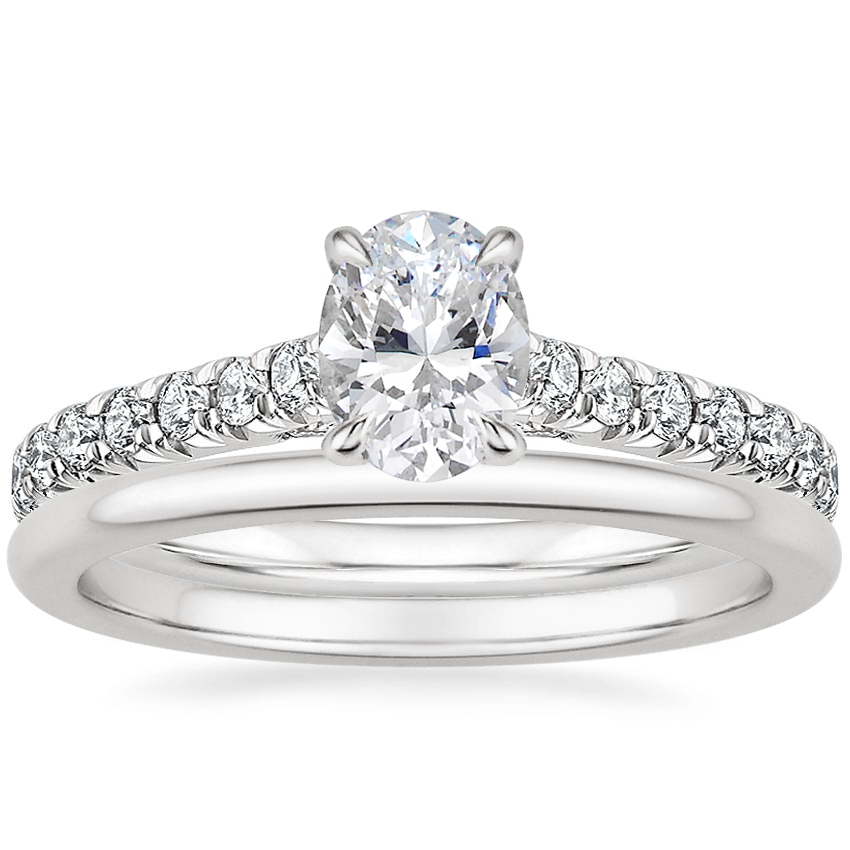 18K White Gold Chantal Diamond Ring with Petite Comfort Fit Wedding Ring