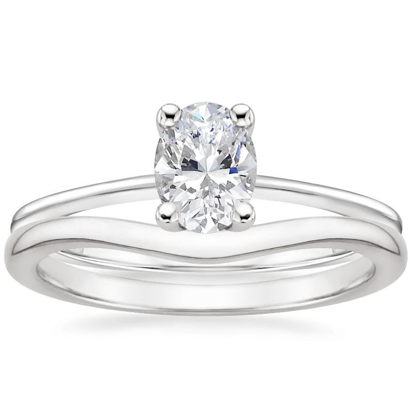 18K White Gold Aimee Ring with Petite Curved Wedding Ring