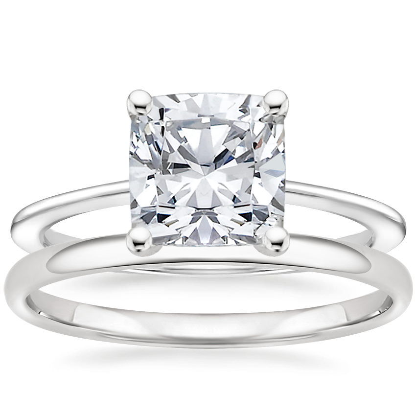 18K White Gold Aimee Solitaire Ring with 1.5mm Slim Profile Wedding Ring