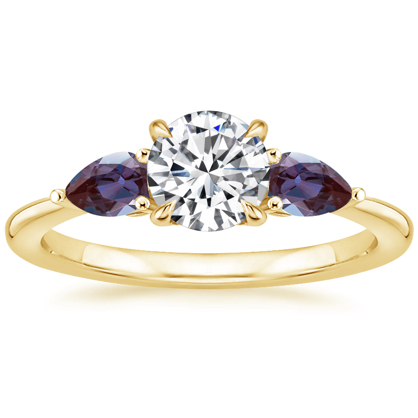 18K Yellow Gold Opera Ring with Lab Alexandrite Accents, large top view