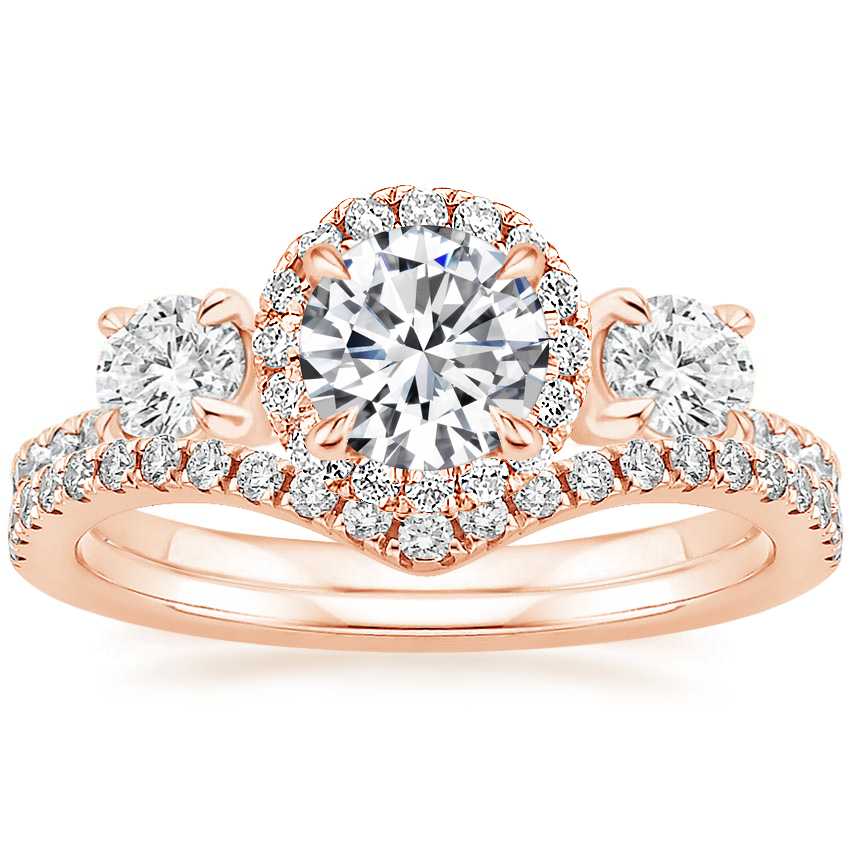 14K Rose Gold Three Stone Waverly Diamond Ring (3/4 ct. tw.) with Flair Diamond Ring (1/6 ct. tw.)