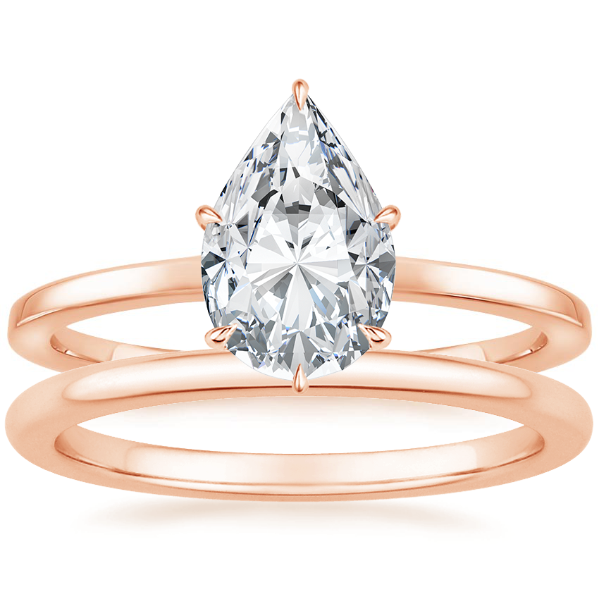 14K Rose Gold Secret Halo Six-Prong Diamond Ring with Petite Comfort Fit Wedding Ring