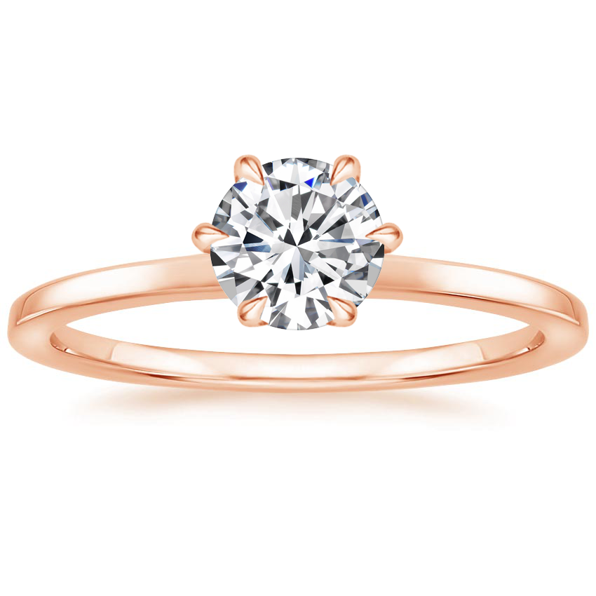 14K Rose Gold Secret Halo Six-Prong Diamond Ring, large top view