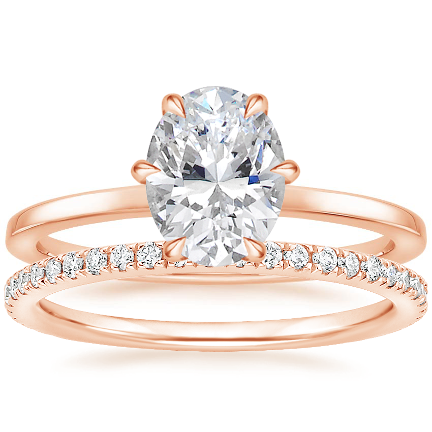 14K Rose Gold Secret Halo Six-Prong Diamond Ring with Luxe Ballad Diamond Ring (1/4 ct. tw.)