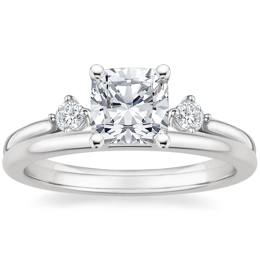 Platinum Three Stone Floating Diamond Ring with Petite Comfort Fit Wedding Ring