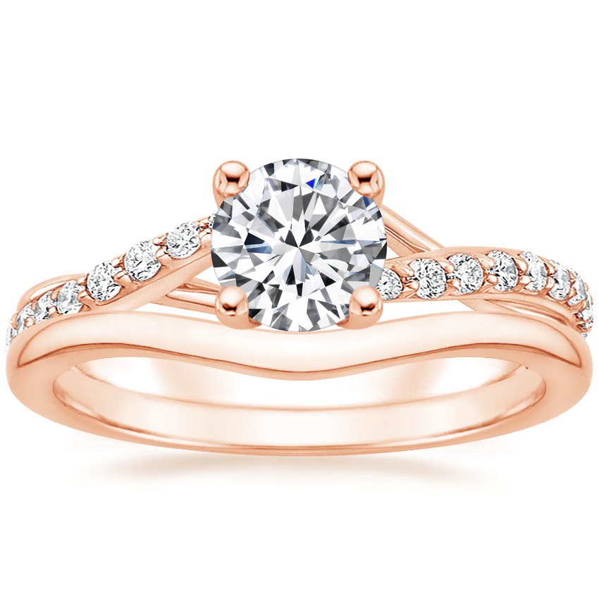 14K Rose Gold Luxe Chamise Diamond Ring (1/5 ct. tw.) with Petite Curved Wedding Ring