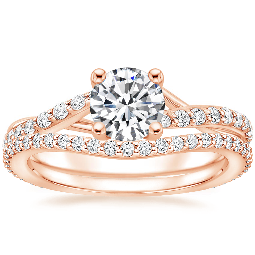 14K Rose Gold Luxe Chamise Diamond Ring (1/5 ct. tw.) with Luxe Curved Diamond Ring (1/4 ct. tw.)
