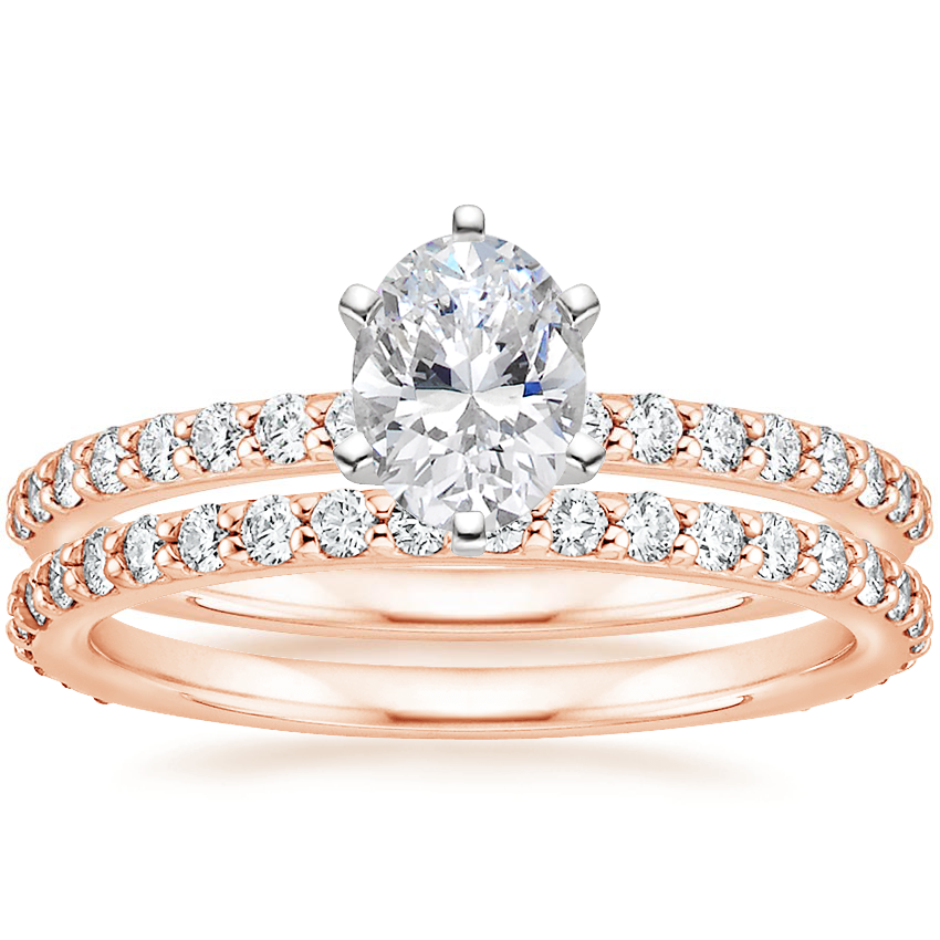 14K Rose Gold Six Prong Petite Shared Prong Diamond Ring (1/5 ct. tw.) with Luxe Petite Shared Prong Diamond Ring (3/8 ct. tw.)