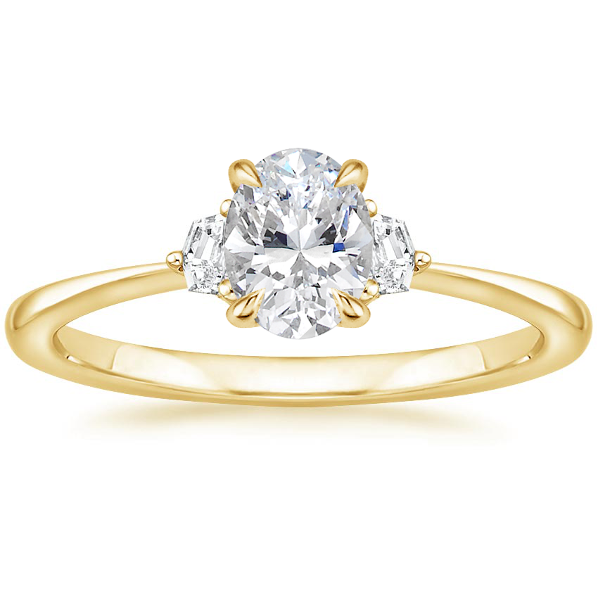 18K Yellow Gold Shield Cut Three Stone Diamond Ring, large top view