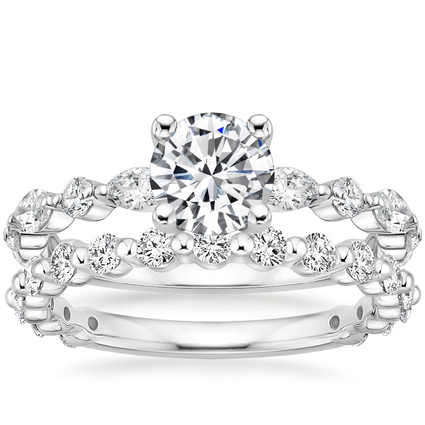 18K White Gold Luxe Versailles Diamond Ring (1/2 ct. tw.) with Luxe Marseille Diamond Ring (1/2 ct. tw.)