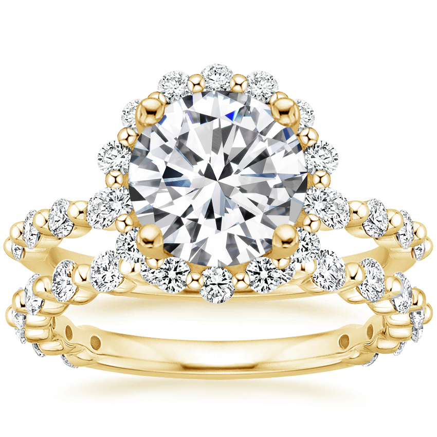 18K Yellow Gold Marseille Halo Diamond Ring (1/2 ct. tw.) with Luxe Marseille Diamond Ring (1/2 ct. tw.)