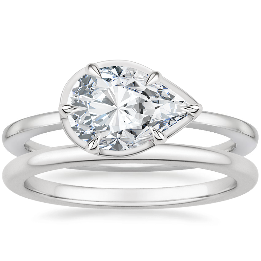 18K White Gold Dakota Ring with Petite Comfort Fit Wedding Ring