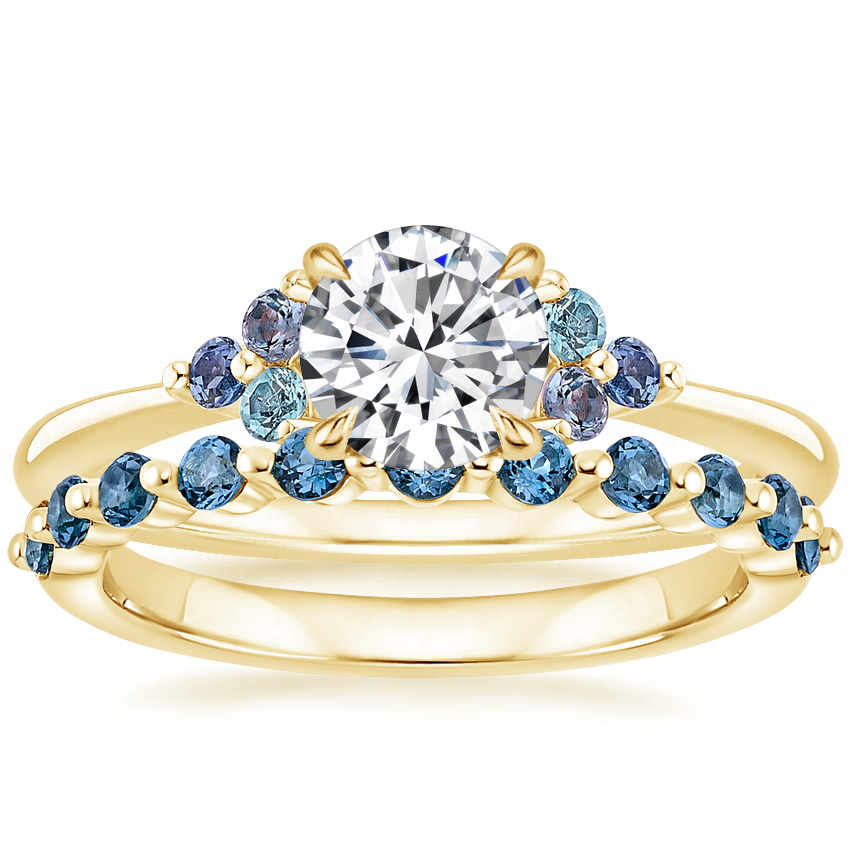 18K Yellow Gold Indigo Melody Ring with Marseille London Blue Topaz Ring