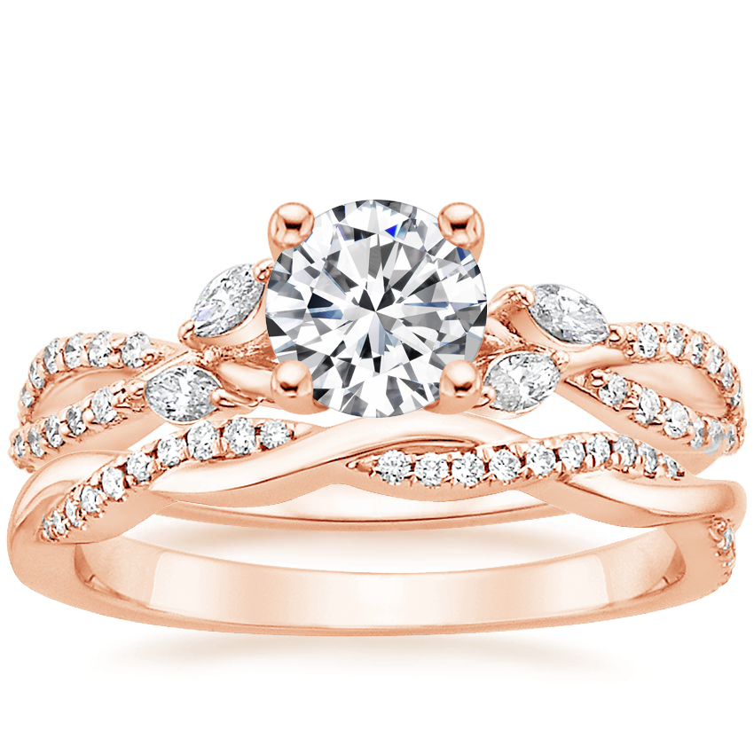 14K Rose Gold Luxe Willow Diamond Ring (1/4 ct. tw.) with Petite Twisted Vine Diamond Ring (1/8 ct. tw.)