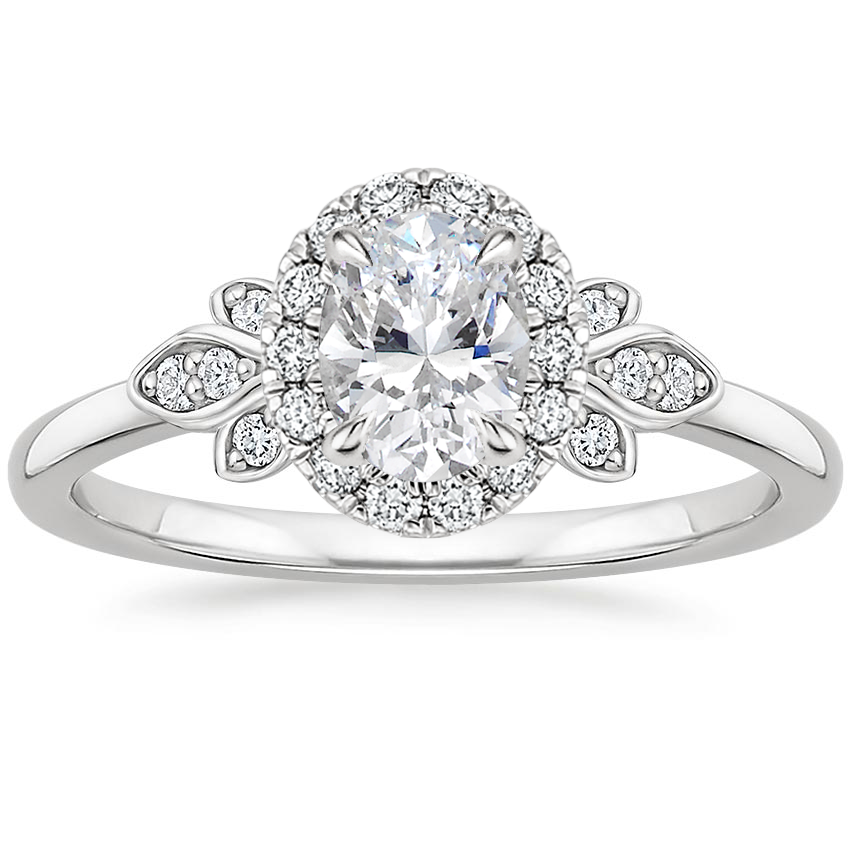 Oval Nature Inspired Halo Engagement Ring 
