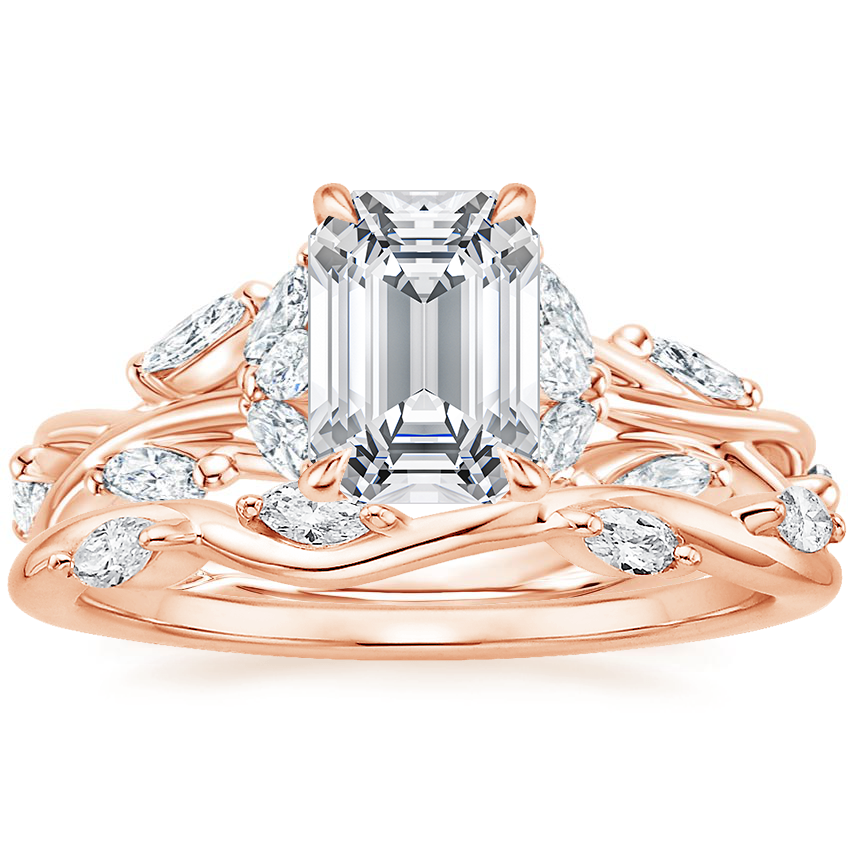 14K Rose Gold Secret Garden Diamond Ring (1/2 ct. tw.) with Winding Willow Diamond Ring (1/8 ct. tw.)